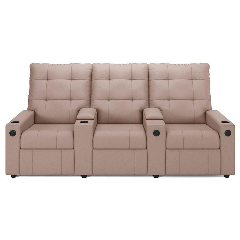 Poltrona Do Papai Reclinável Mallie 3 Lugares Baú Usb Fh9 Veludo Rosê - Mpozenato