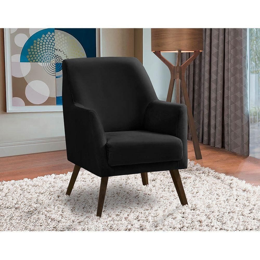 Poltrona Decorativa Sala De Jantar Magali Lisa Veludo Preto Lansofbr