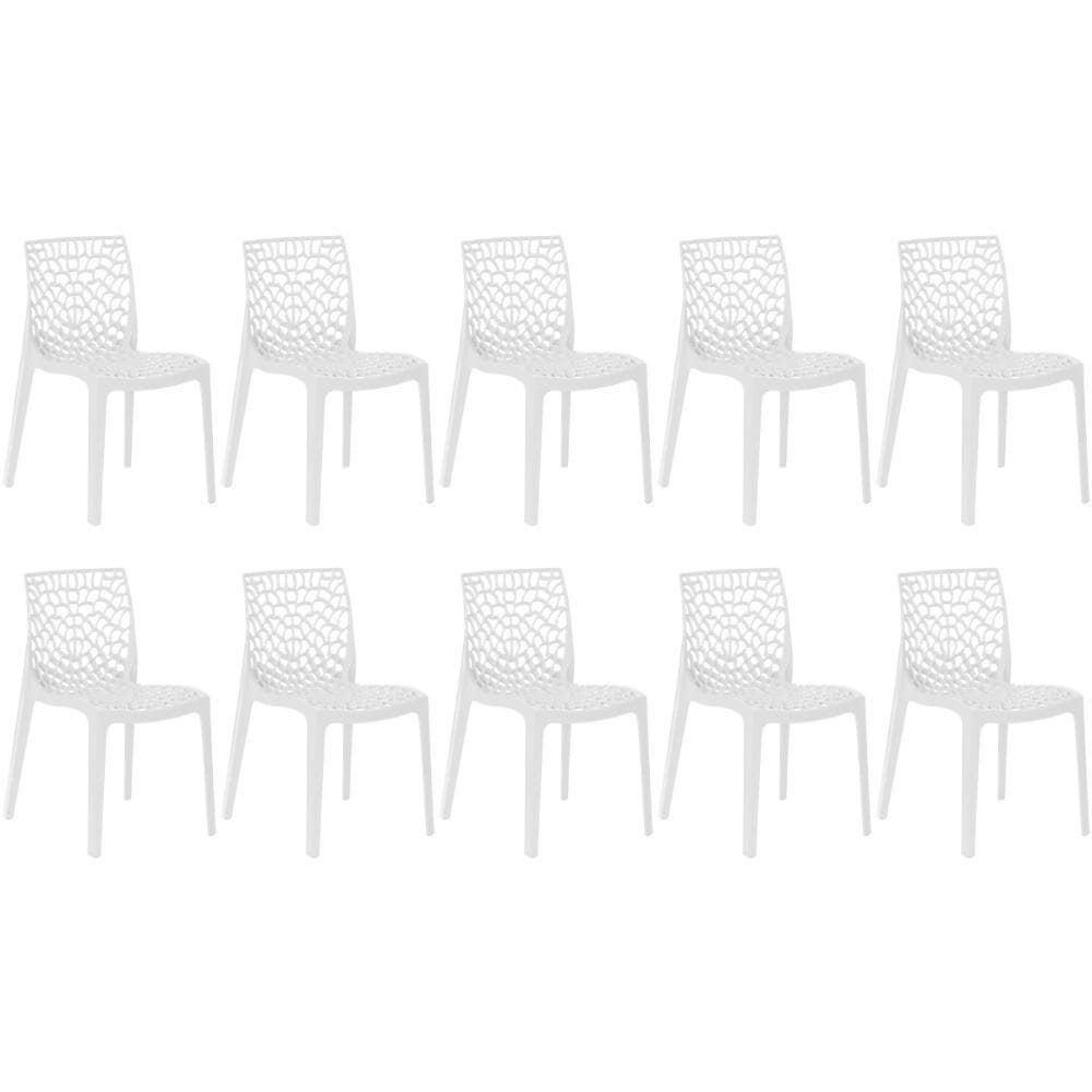 Kit 10 Cadeiras De Jantar Gruvyer Design Em Polipropileno - Branco