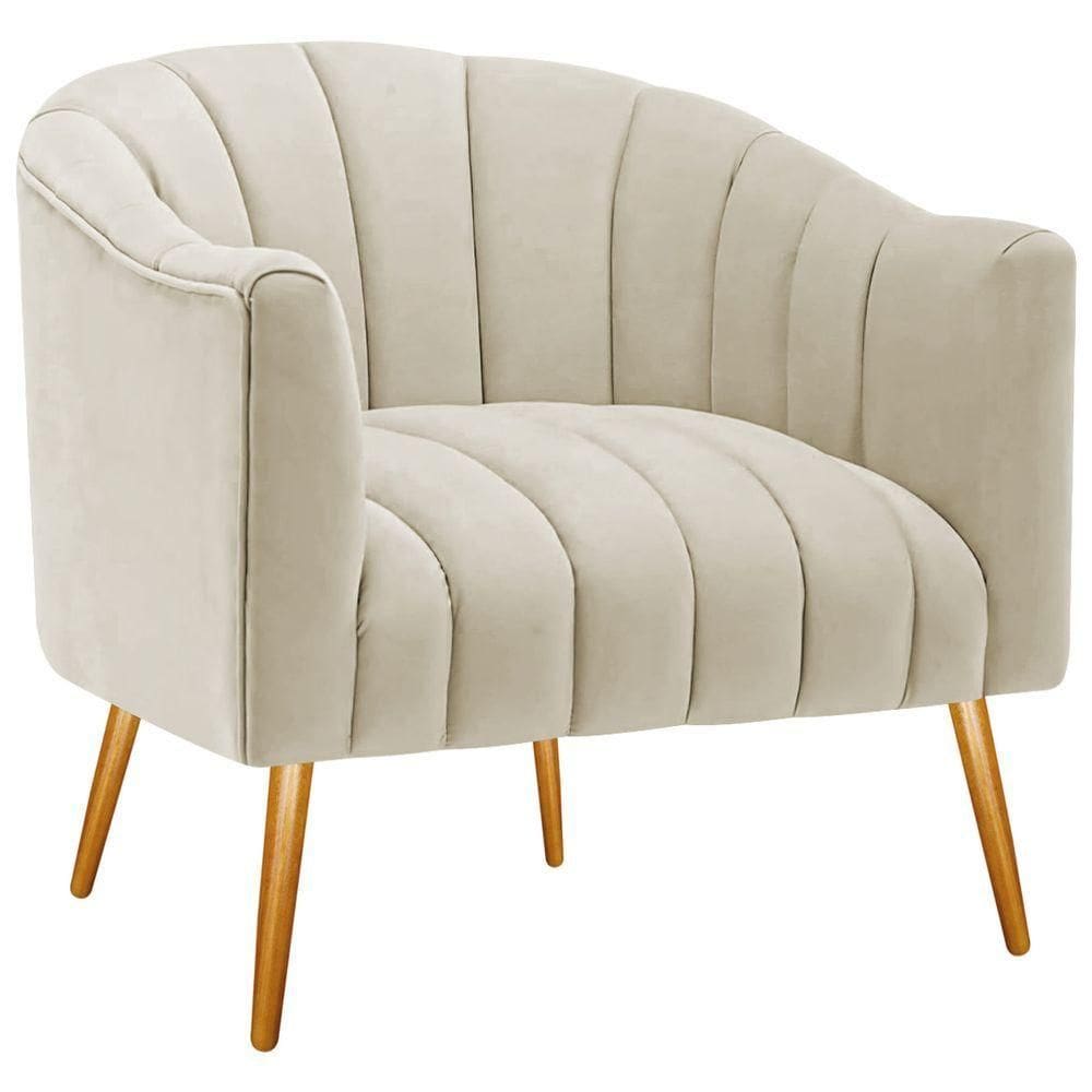 Poltrona Decorativa Sala De Estar Recepção Senna Bouclé - Adj Decor Cor Bege