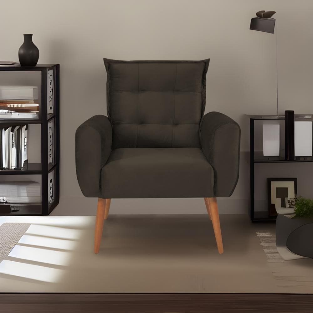 Poltrona Decorativa Para Sala De Estar Quarto E Escritorio Dakota Veludo Matrix - Marrom Marrom
