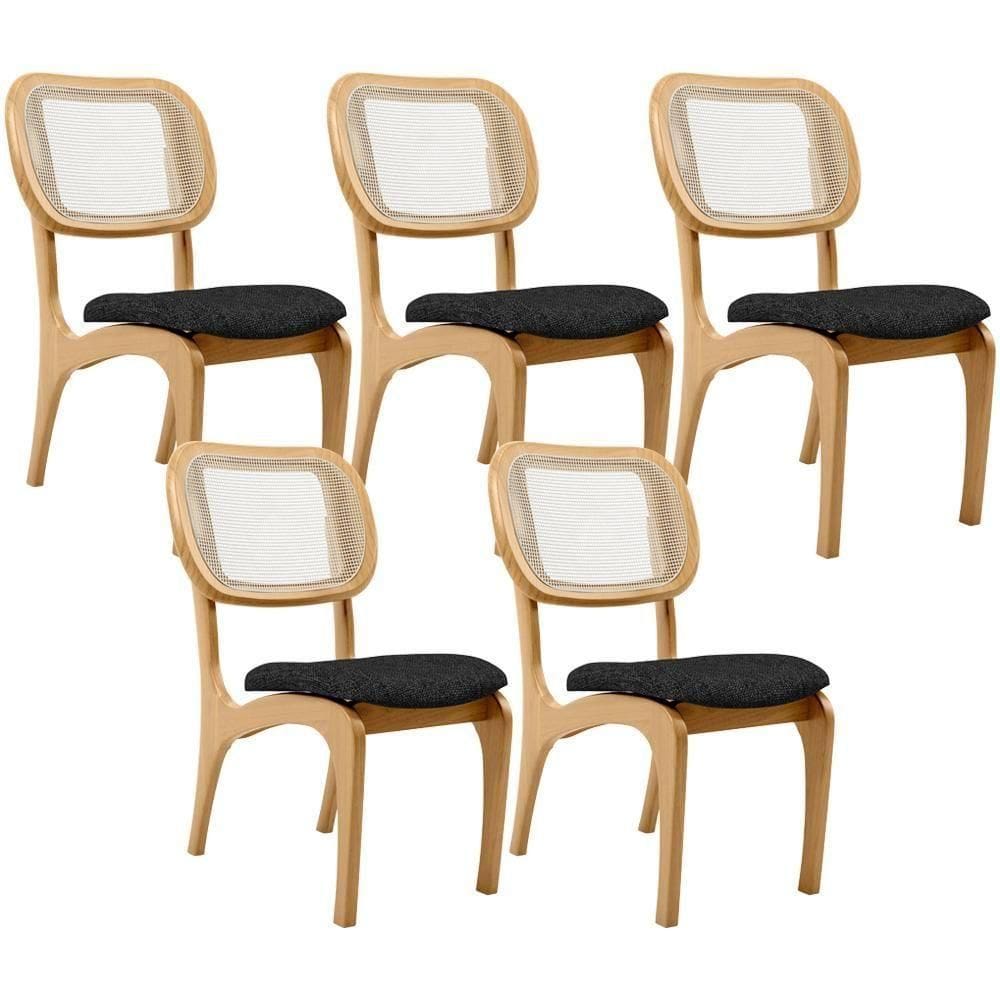 Kit 5 Cadeiras Para Sala De Jantar Estofada E Tela Mariah L02 Linho Chumbo