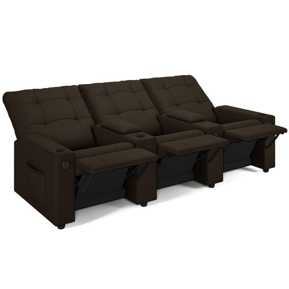 Poltrona Do Papai Reclinável Cinema 3 Lugares Manual Baú Usb Haifa F05 Facto Marrom - Lyam Decor