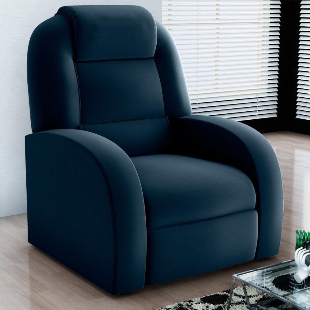 Poltrona Para Sala Reclinável Roma Veludo Azul