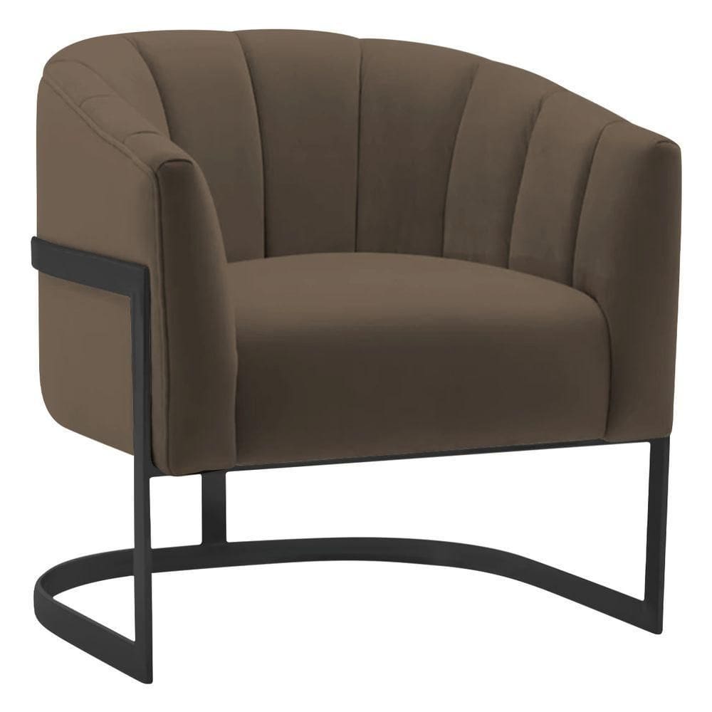 Poltrona Decorativa Sala De Estar Recepção Mavie Base De Ferro Preto Suede Adj Decor Marrom