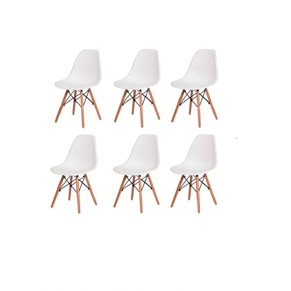 Kit 6 Cadeiras Eiffel Charles Eames Wood Base Madeira Branca
