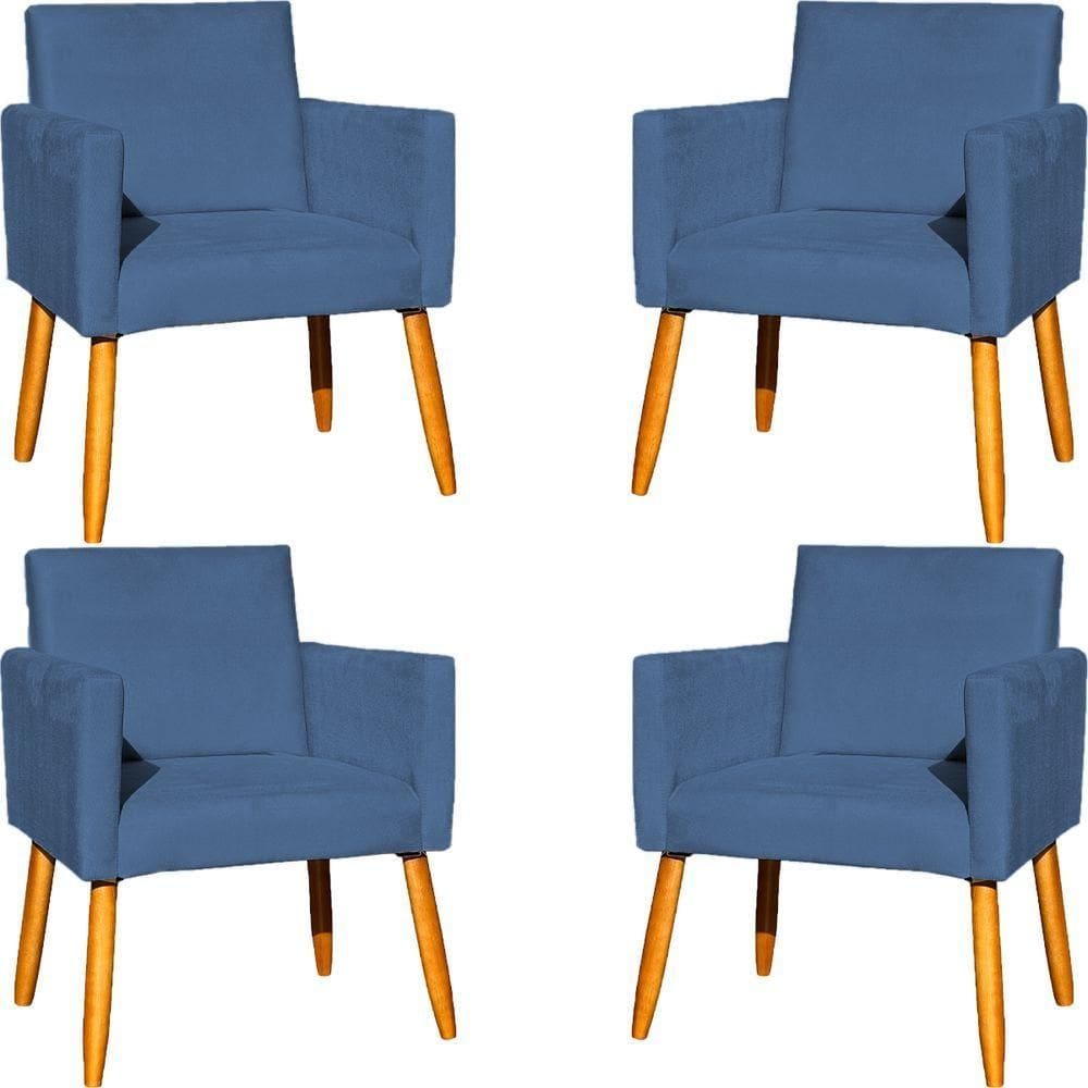 Kit 4 Poltronas Para Recepção Nina Suede Cores Pé Palito 30cm Castanho - Suede