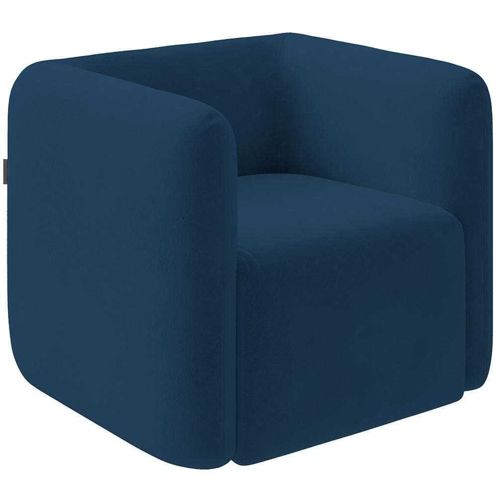 Poltrona Decorativa Para Sala De Estar Fixa Living Peônia K01 Veludo Azul Marinho