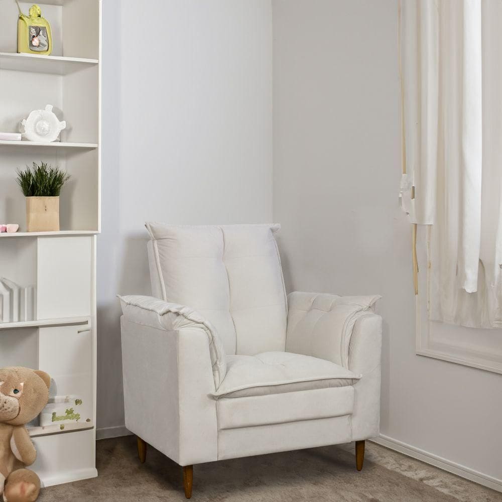 Poltrona Amamentação Pés Madeira Maciça Suede Herrero Cor:bege