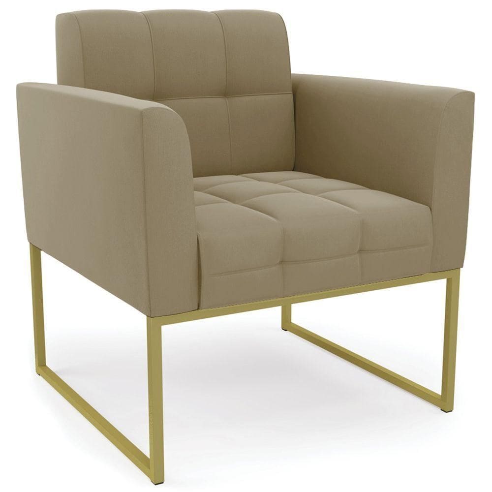 Poltrona Decorativa Base Industrial Dourado Ana Suede Marrom Rt