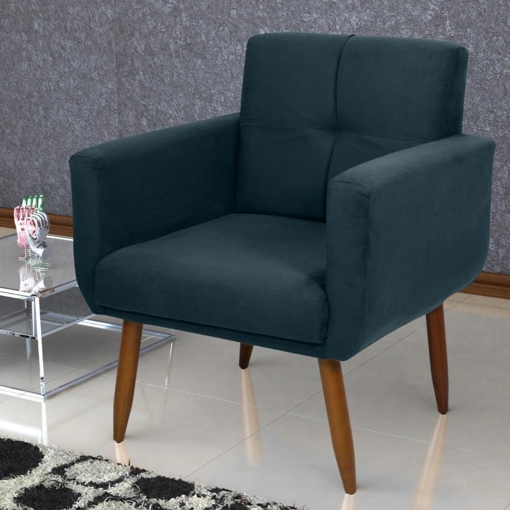 Poltrona Decorativa Para Sala Lilian Suede Petróleo