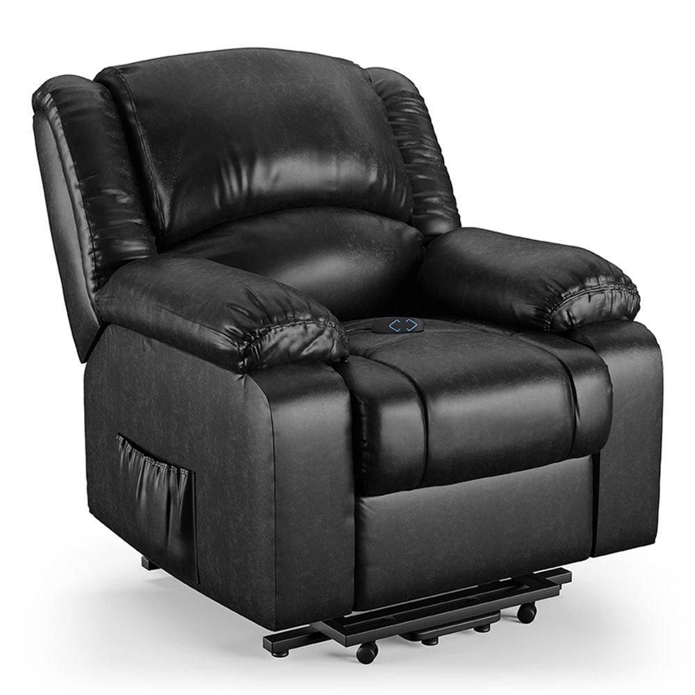 Poltrona Do Papai Reclinável Pietra Elevação Lift Elétrico Fh9 Pu Preto Brilho Mpozenato