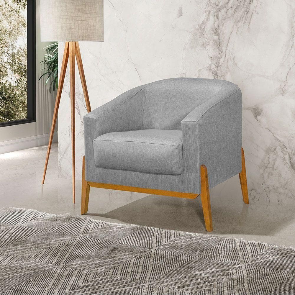 Poltrona Living Base Em Madeira Maciça Flórida Linho Cinza - Cinza