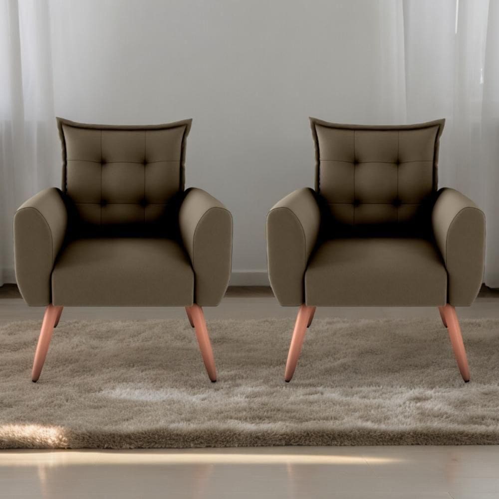Conjunto De Poltronas Decorativas Atlas Suede Cappuccino
