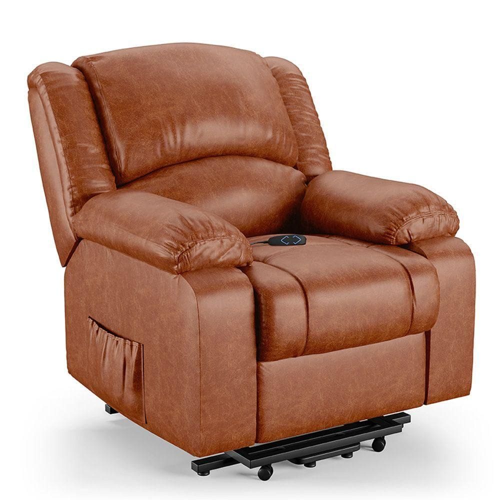 Poltrona Do Papai Reclinável Pietra Elevação Lift Elétrico Fh9 Pu Caramelo Brilho Mpozenato