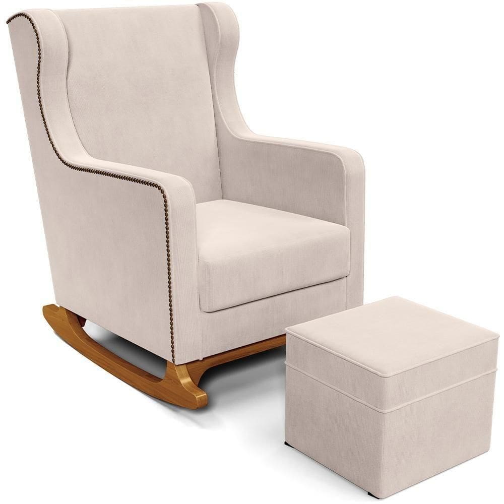 Poltrona De Amamentação Com Balanço E Puff Mavie L02 Suede Bege - Lyam Decor