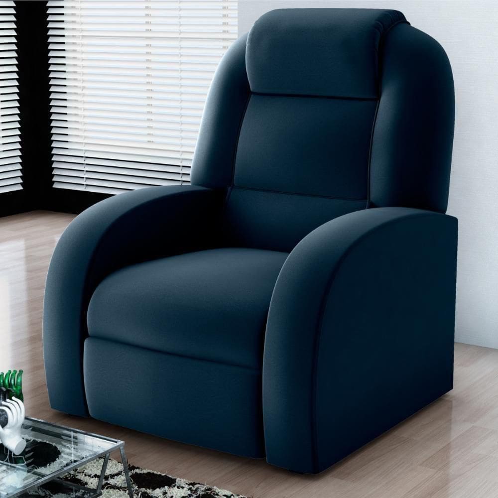 Poltrona Para Sala Reclinável Larry Veludo Azul