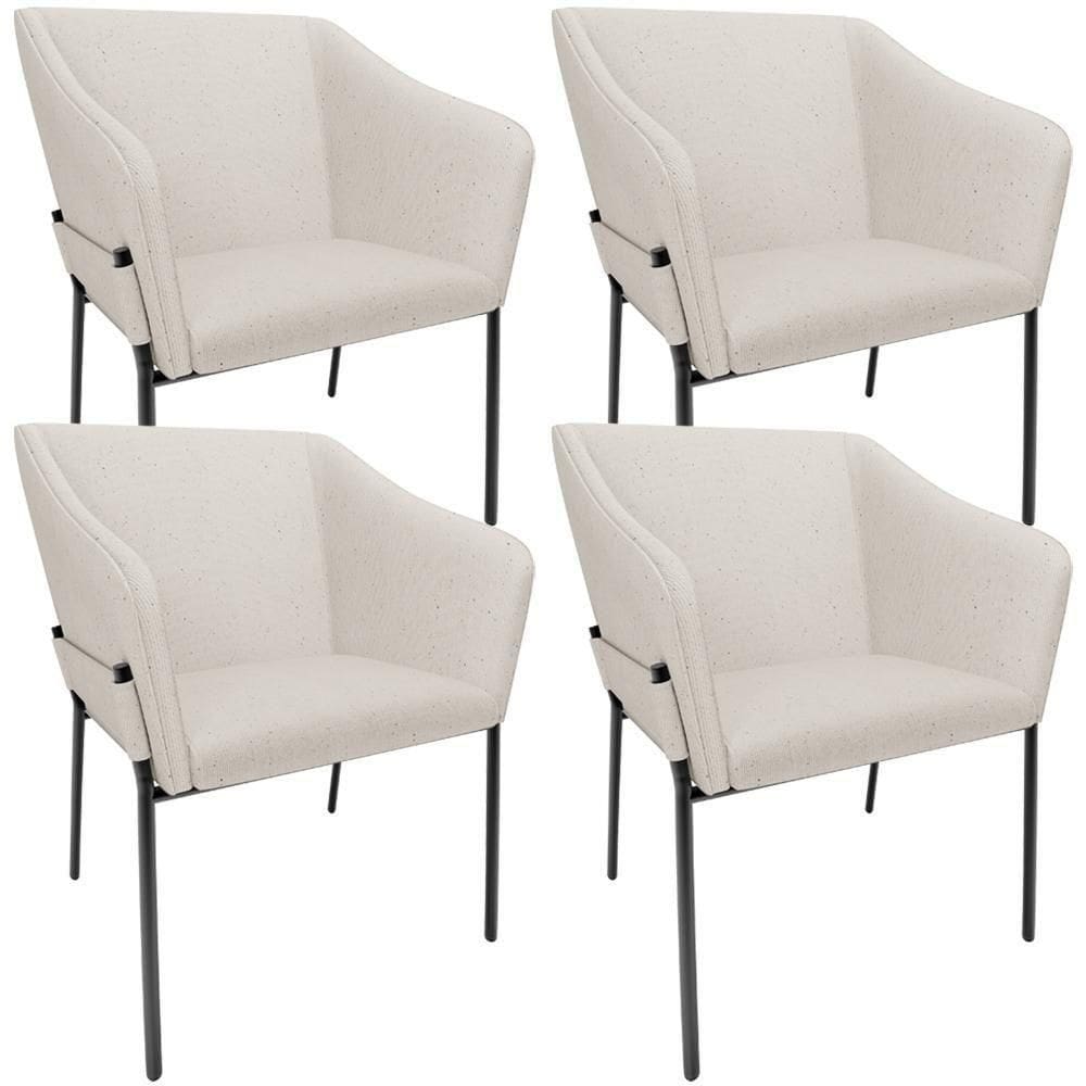 Kit 4 Cadeiras Para Sala De Jantar Estar Living Olívia L02 Linho Cru