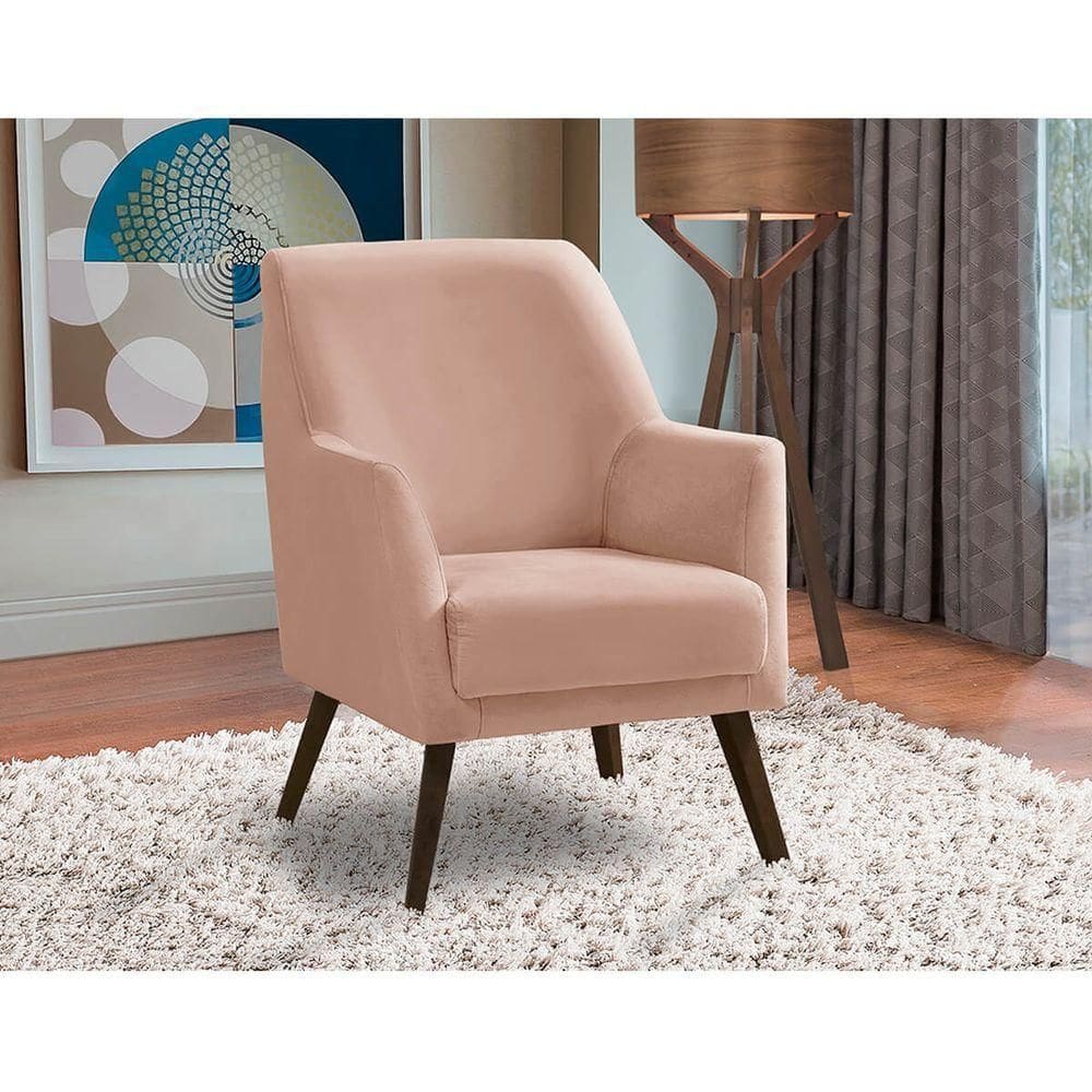 Poltrona Decorativa Sala De Jantar Magali Lisa Veludo Rosê Lansofbr