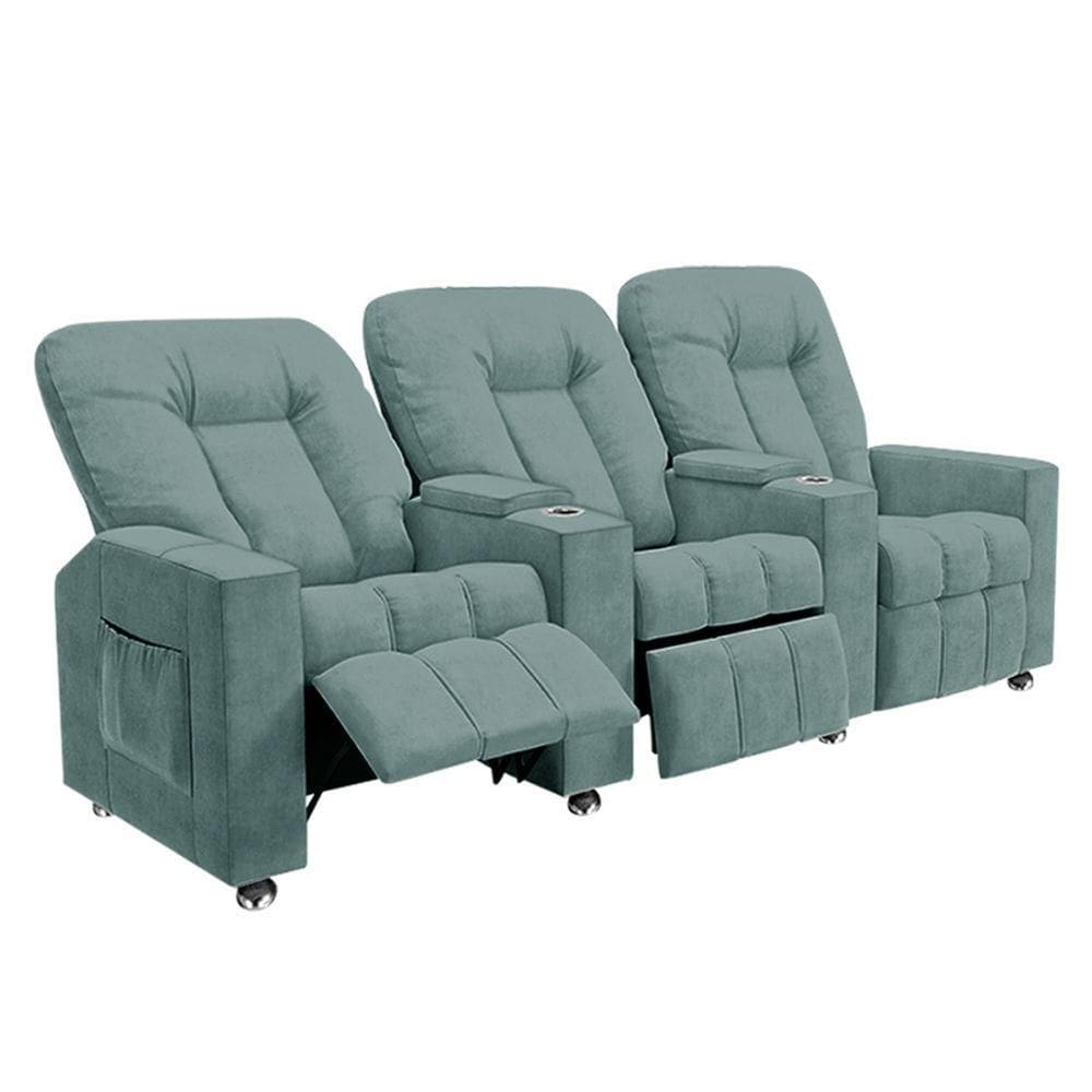 Poltrona Reclinável Para Cinema 3 Lugares Praddo Fh9 Veludo Azul Claro Mpozenato