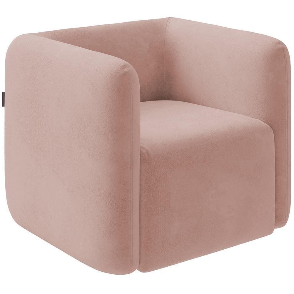 Poltrona Decorativa Para Sala De Estar Fixa Living Peônia K01 Veludo Rosê