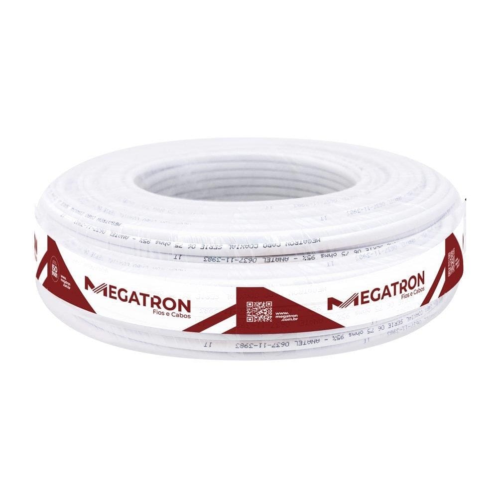 Cabo Megatron Coaxial 67% Malha RG 6 100m Branco