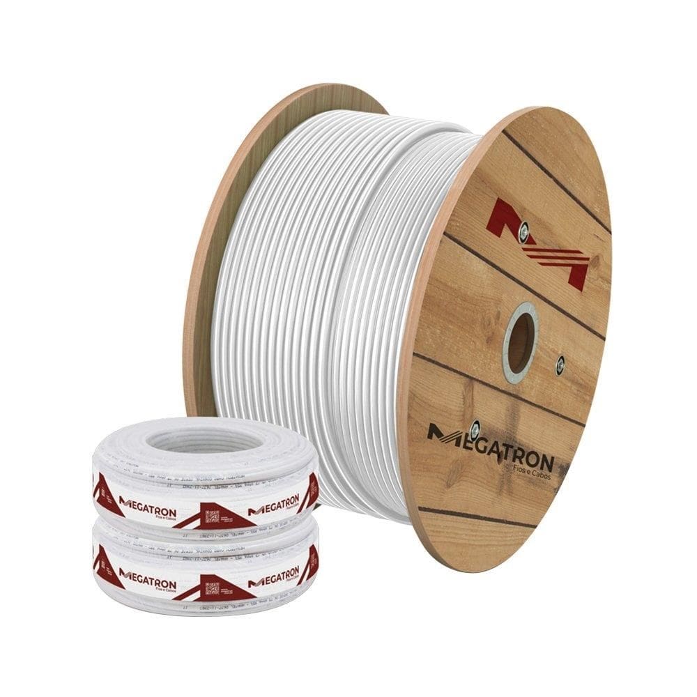 Cabo Megatron Coaxial 85% Malha RF-CFTV para Câmera de Segurança 100m Branco