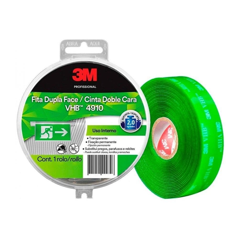 Fita Dupla Face 3m Fixa Forte VHB 4910 Transparente / Verde 12mm x 5m SM