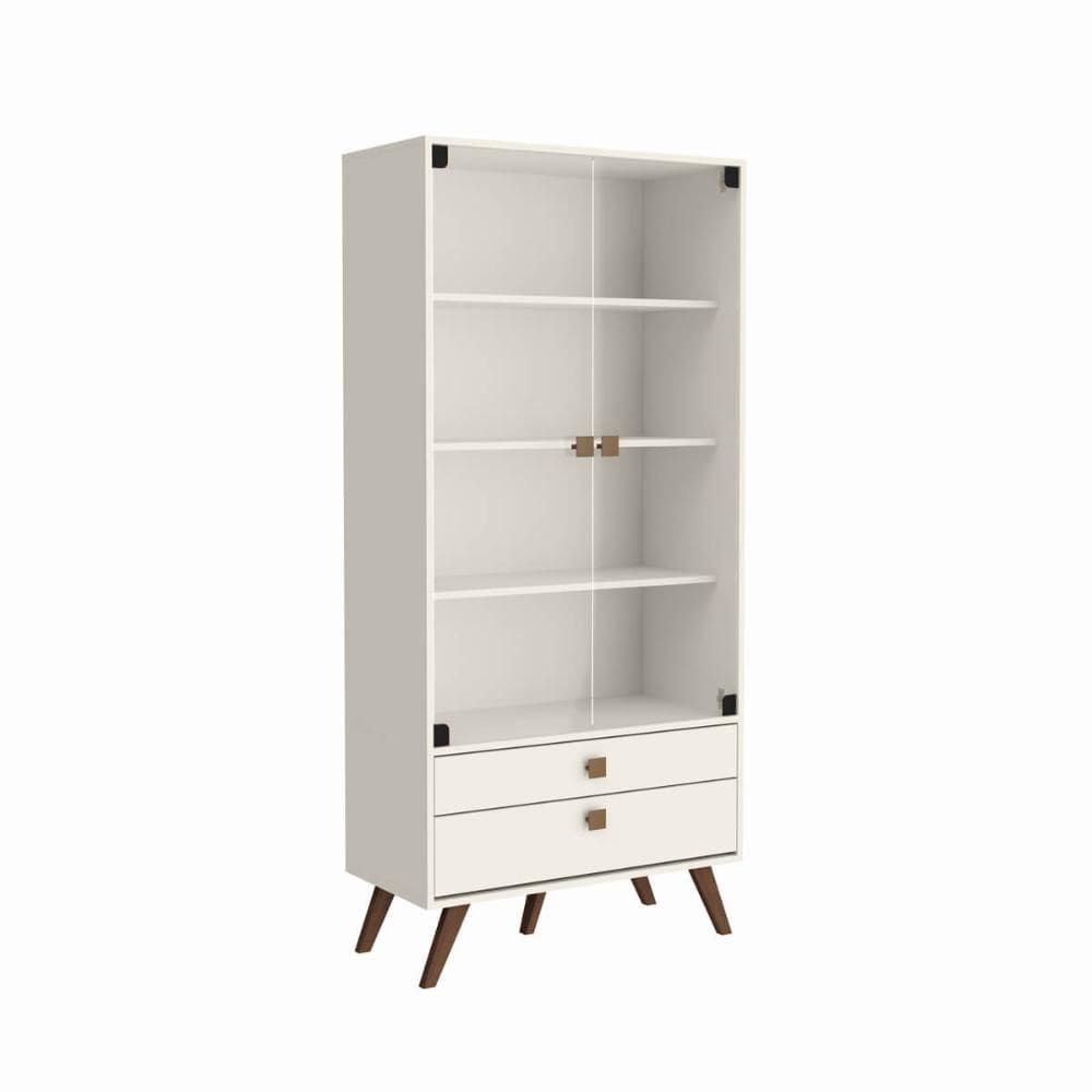 Cristaleira Retrô Off White com 2 Gavetas Portas de Vidro e
