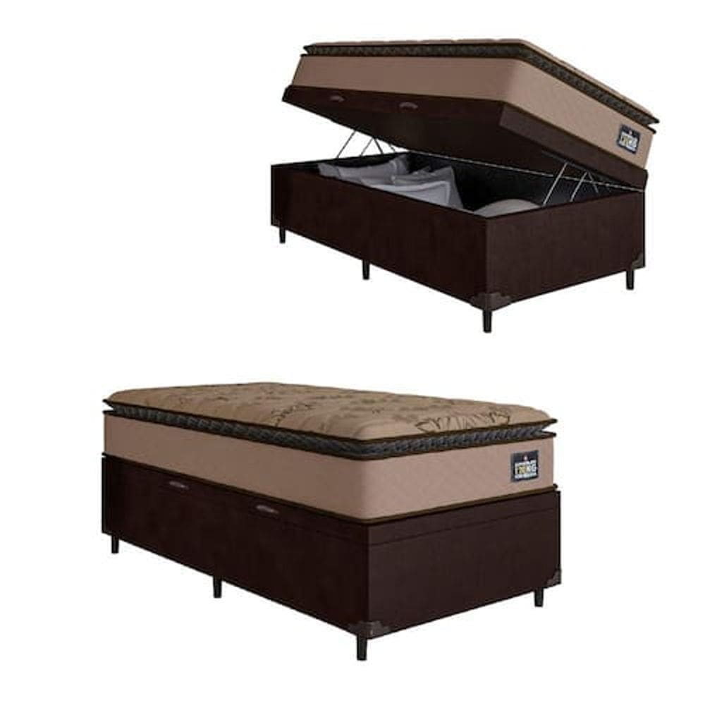 Cama Box Baú Solteiro Colchão Espuma D33 Pillow Top Van Gogh 88x188x64cm Marrom