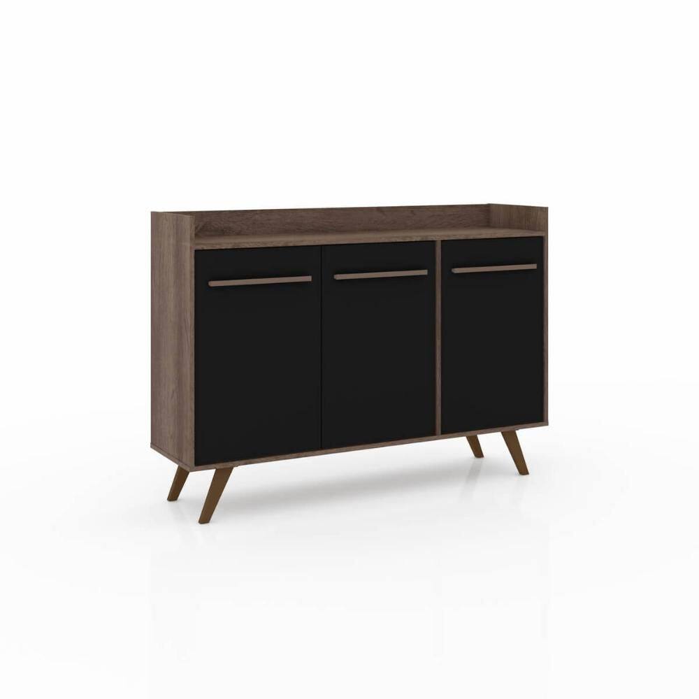 Aparador Buffet Retrô com 3 Portas Rústico Preto MDP 136x36x