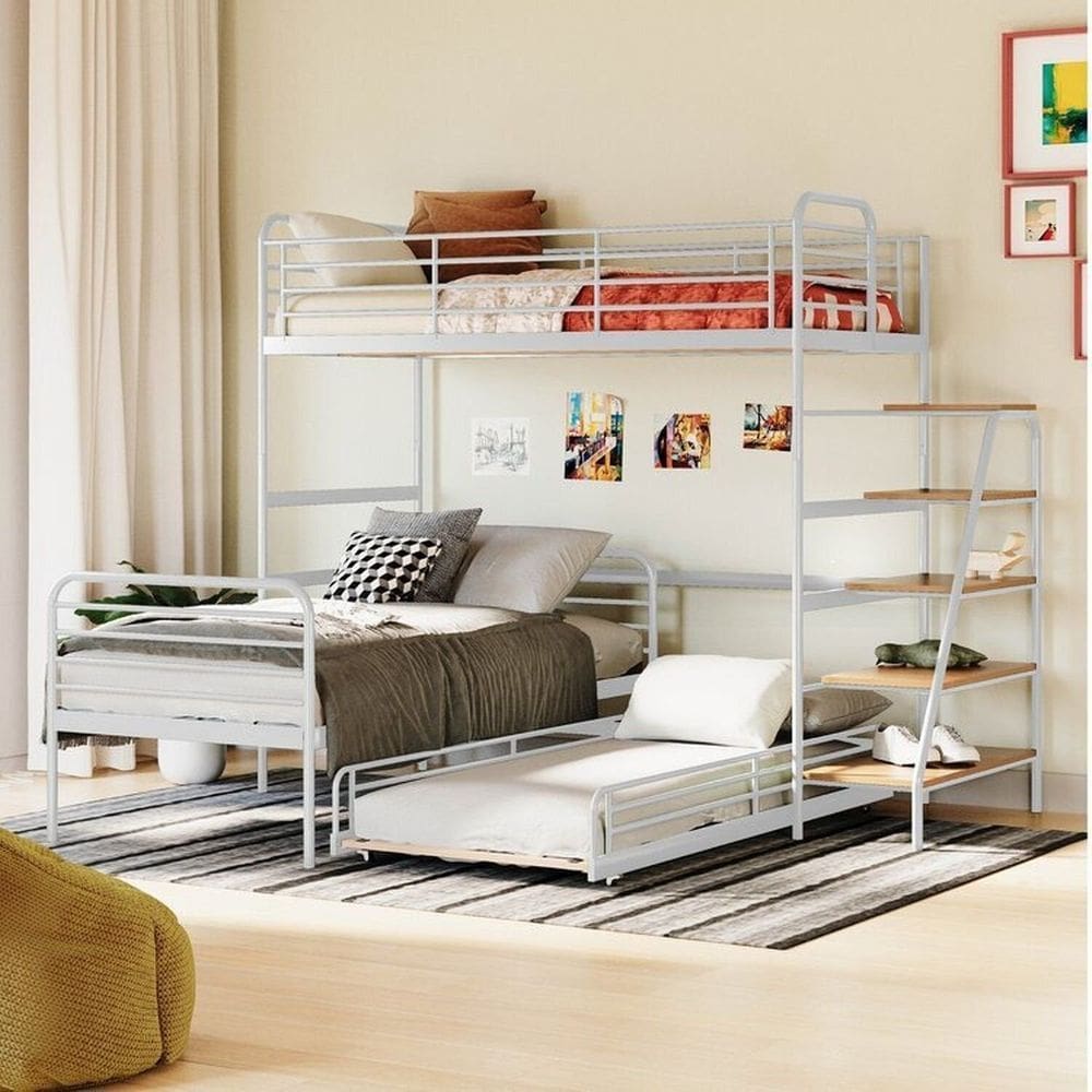 Conjunto Cama Alta com Bicama Infantil / Juvenil Teko Casatema Branco Fosco