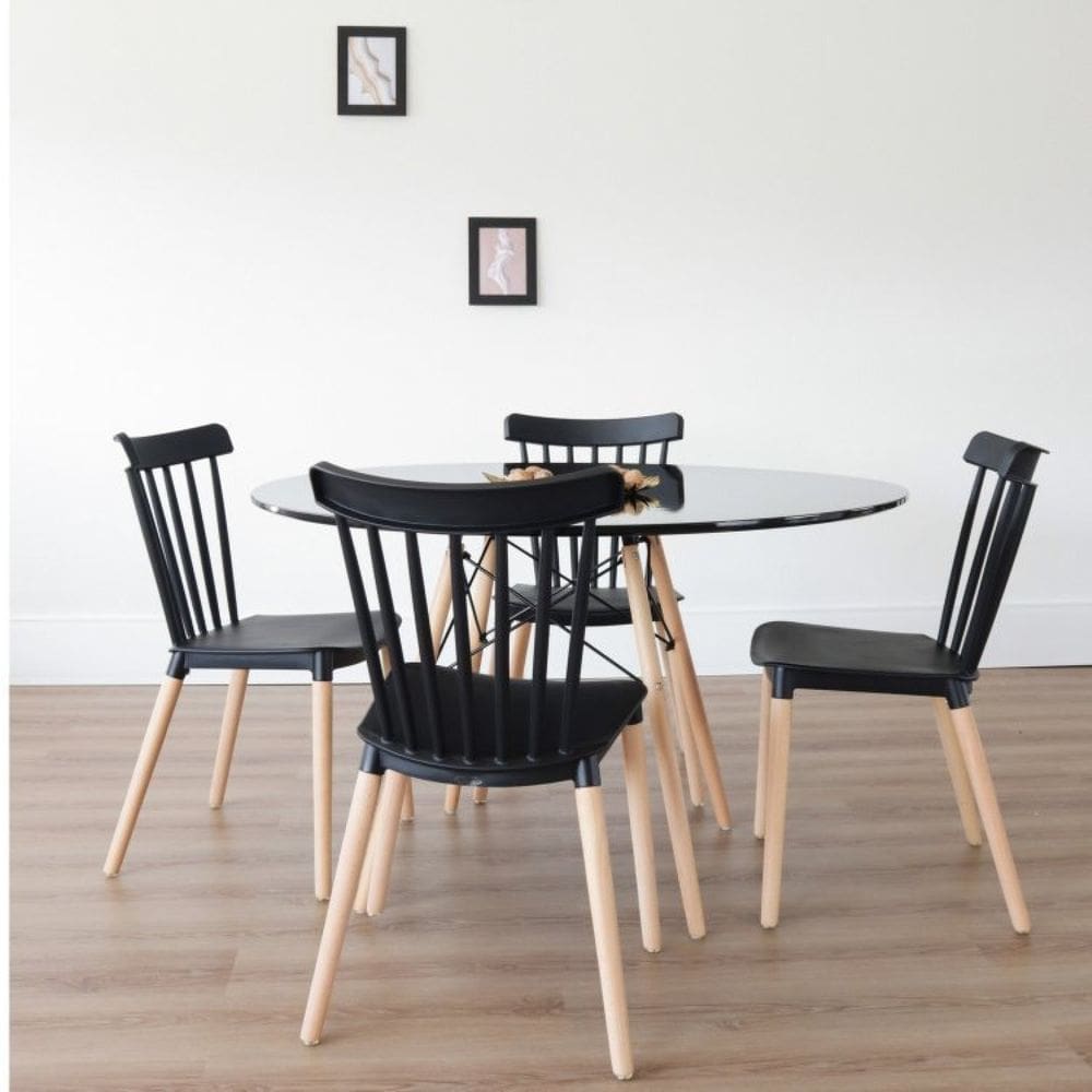 Conjunto Sala de Jantar Mesa Eiffel Redonda 120cm Tampo Mdf com 4 Cadeiras Janaína Preto