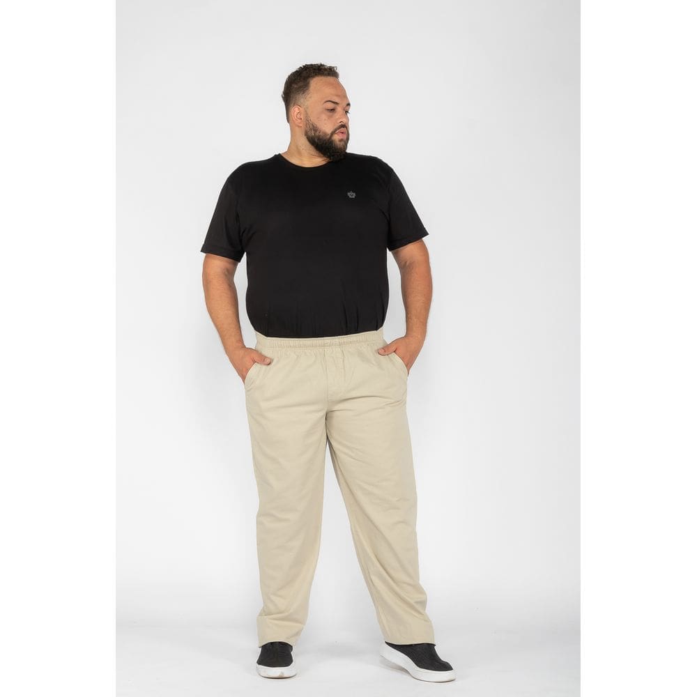 Calça Masculina Plus Size Sarja Bege Macaw 7563