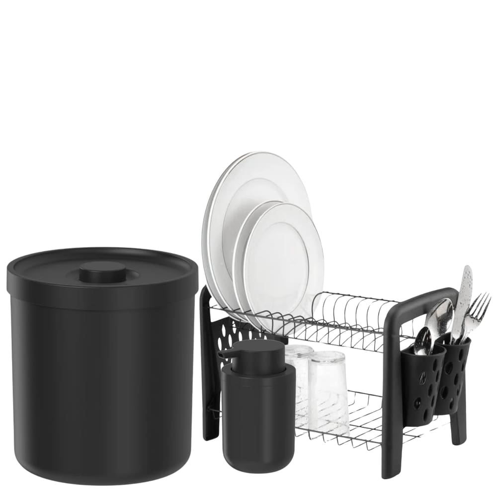 Kit Pia Cozinha Escorredor Lixeira 6L Porta Detergente 300ml