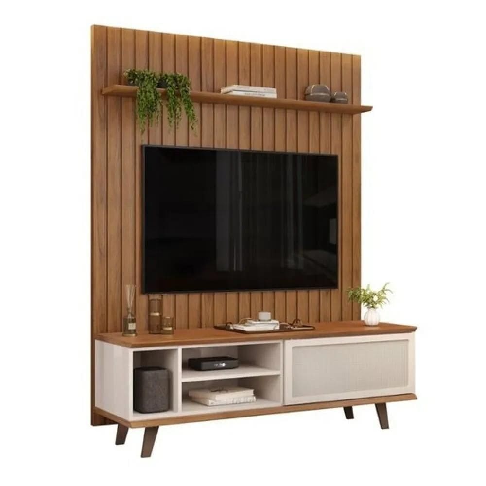 Rack Bistrol 1 Porta com Painel para Tv ate 50 Polegadas Pratic Freijó e Off White 143cm