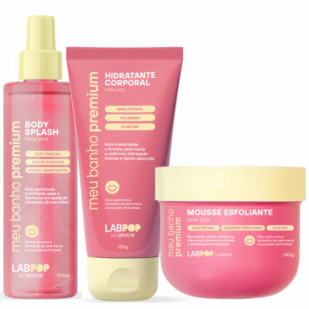 Kit Labotrat Belle Pink Hidratante Corporal + Body Splash + Mousse Esfoliante