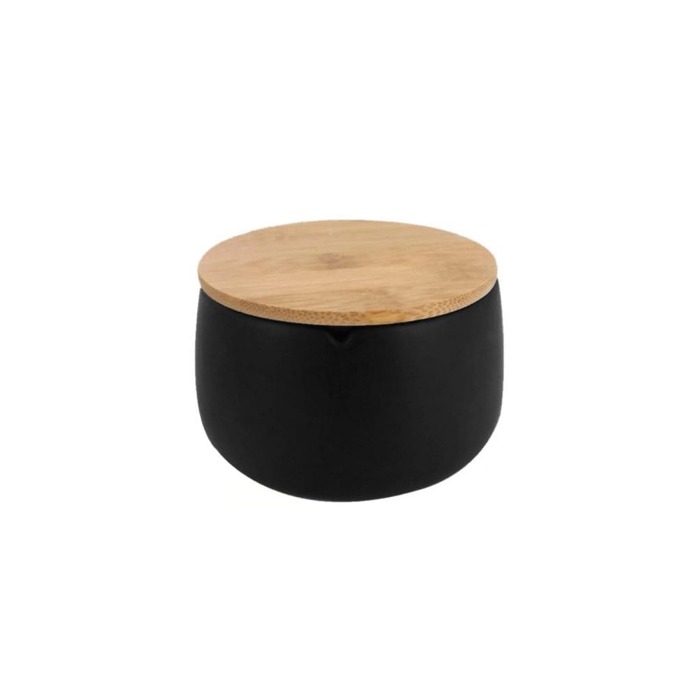 Porta Algodao Cotonete Preto Tampa Bambu 1un