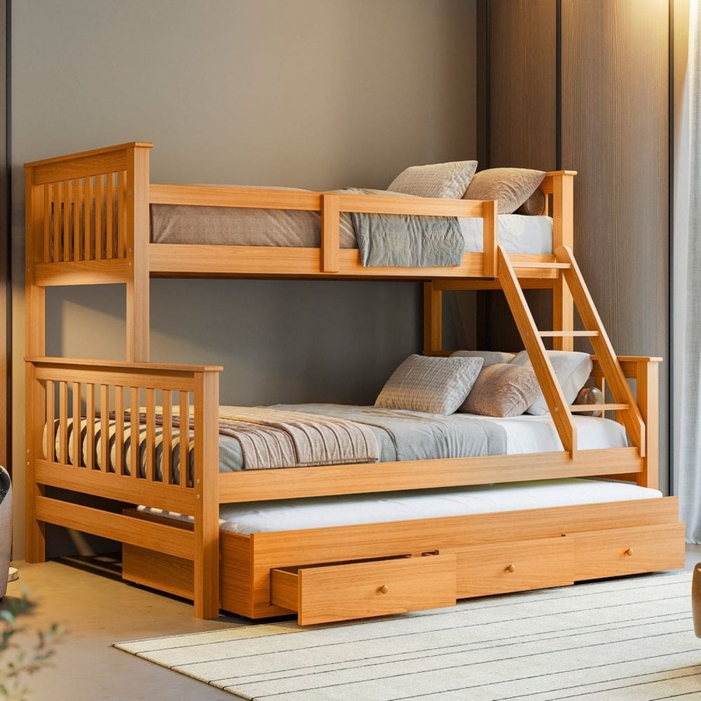 Treliche Com Cama Casal Madeira Maciça Aux Solteiro C/ Gavetas Woodstore