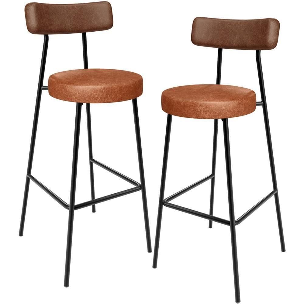 Kit 02 Banquetas Alta Bar Cozinha Sala De Jantar Milão L02 Couríssimo Marrom Camel