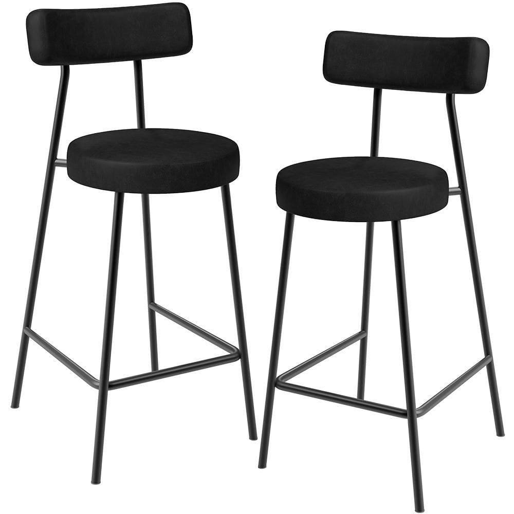 Kit 02 Banquetas Baixa Para Cozinha Sala De Jantar Bancada Milão L02 Couríssimo Preto