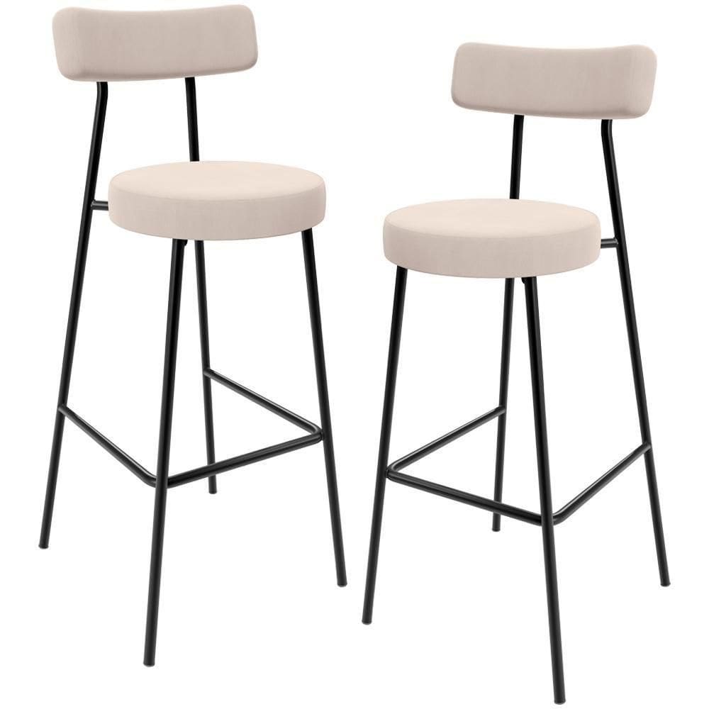 Kit 02 Banquetas Alta Cozinha Bar Sala Jantar Estrutura Em Aço Milão L02 Suede Bege