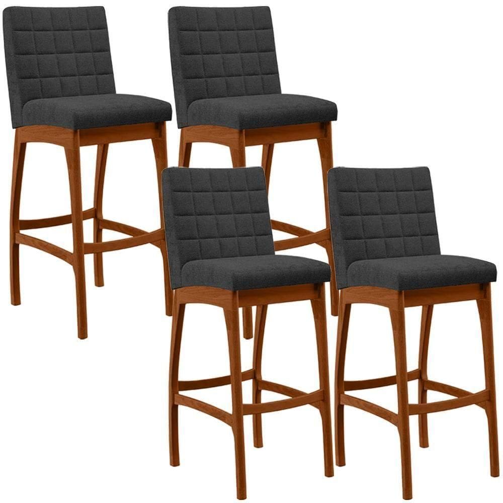 Kit 04 Banquetas Altas Para Cozinha Sala De Jantar Fixa Mila L02 Bouclê Preto