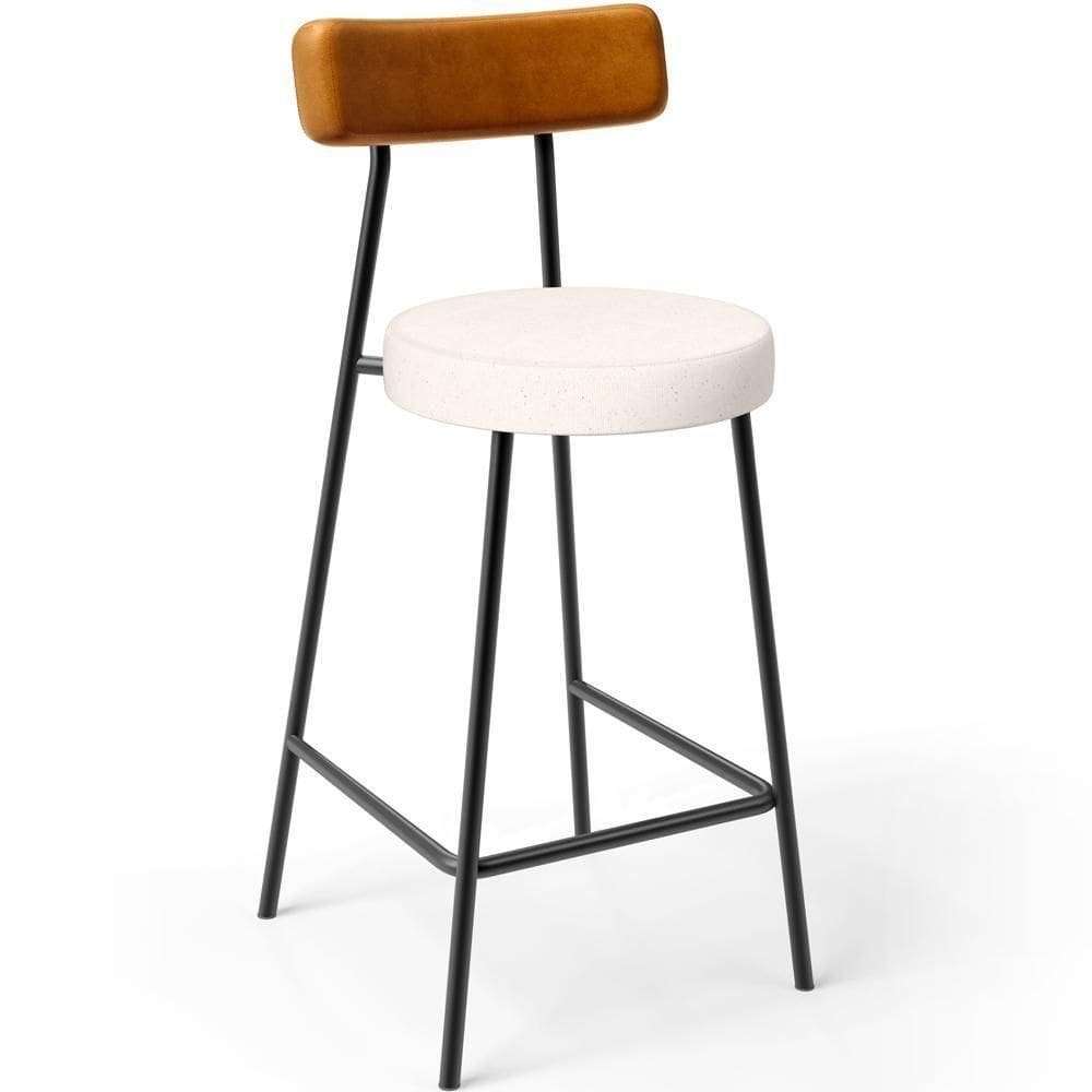 Banqueta Baixa Cozinha Sala Jantar Bancada Milão L02 Couríssimo Whisky Linho Cru