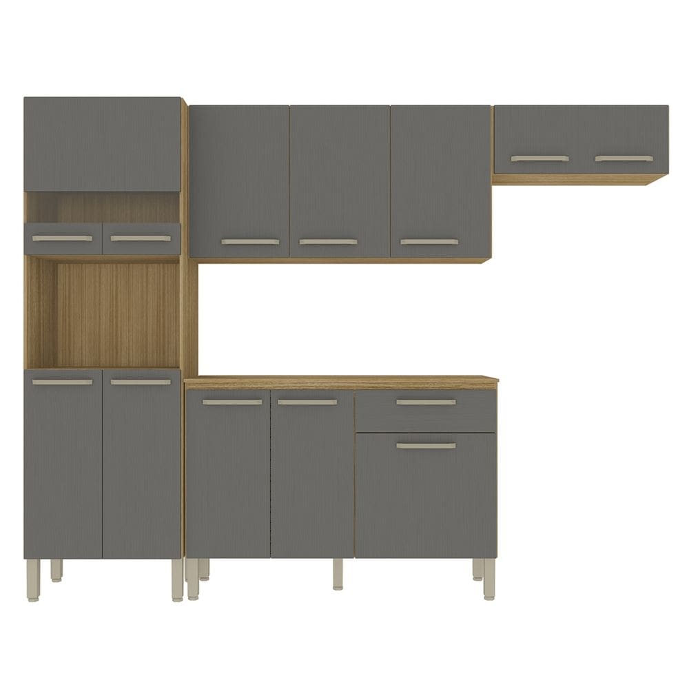 Cozinha Compacta Com Balcão 251cm Louis Plus Freijó/Gris Z06 - Mpozenato
