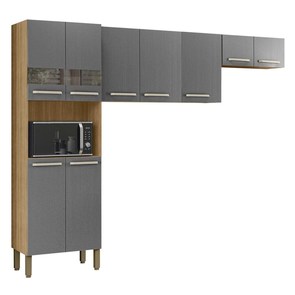 Armário de Cozinha Compacta 251cm Louis Plus Freijó/Gris Z06 - Mpozenato
