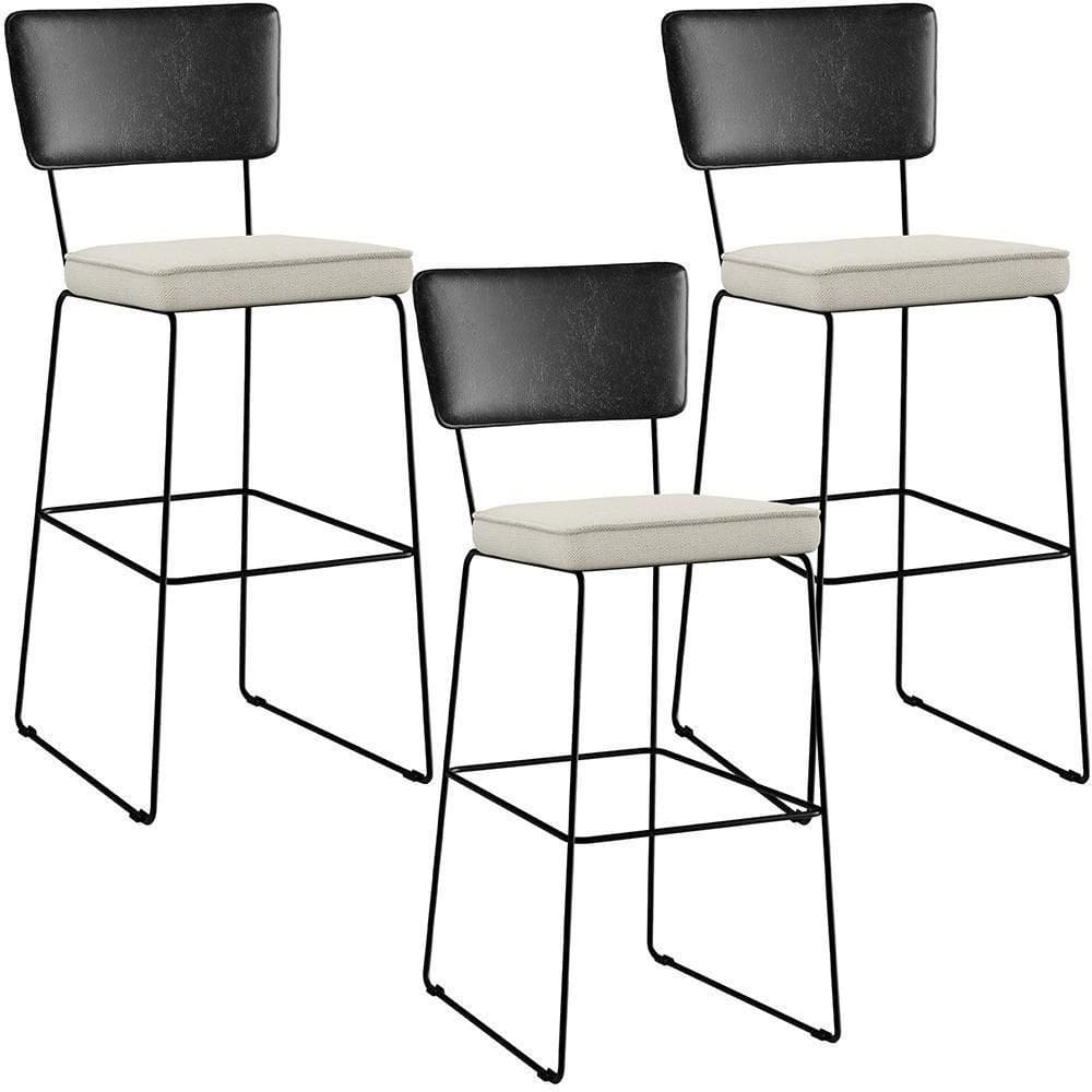 Kit 03 Banquetas Altas Preto Linho Champagne