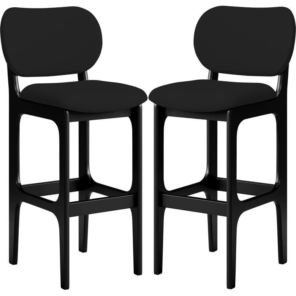 Kit 02 Banquetas Alta Para Cozinha Madeira Fixa Betta L02 Preto Facto Preto