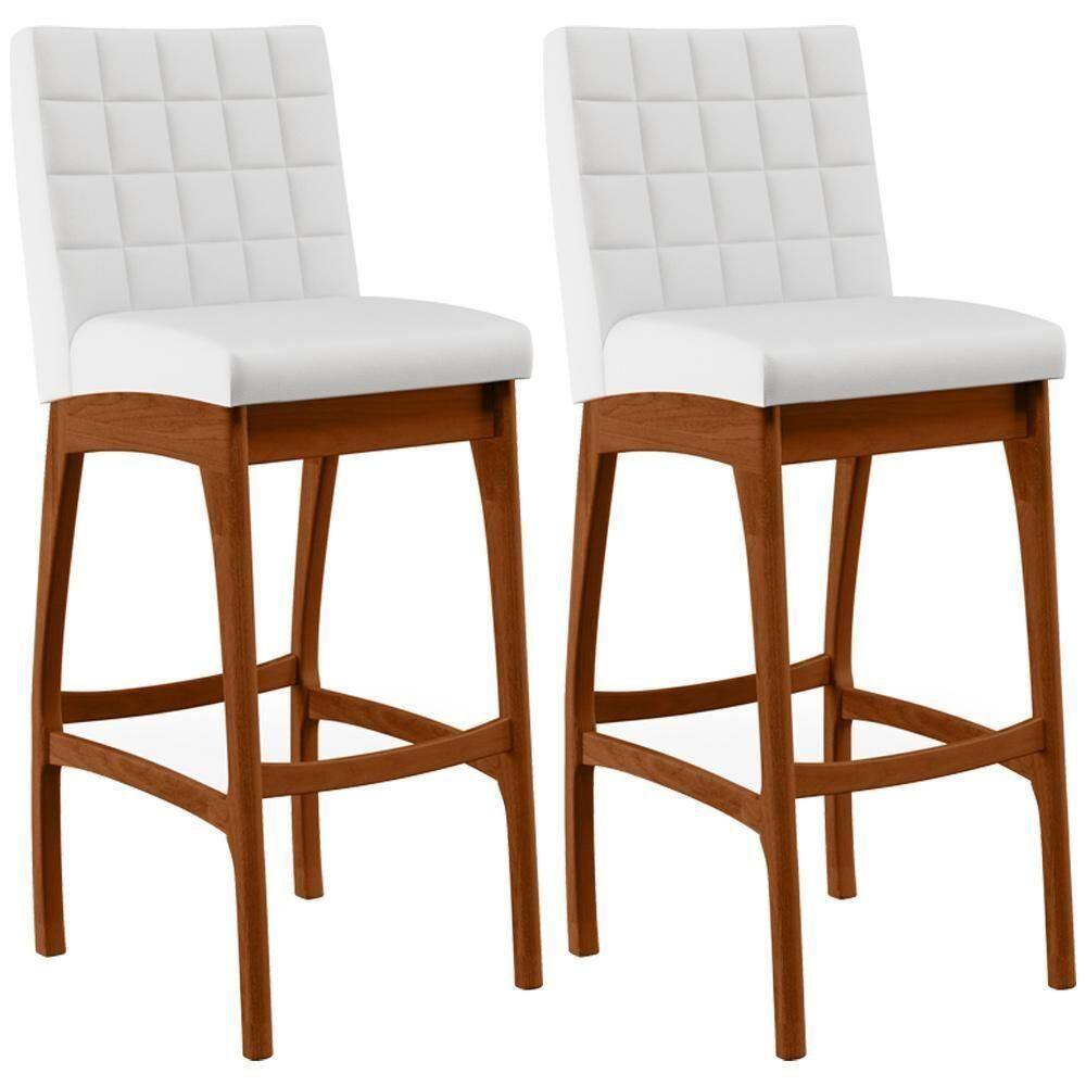 Kit 02 Banquetas Altas Para Cozinha B04 Branco Fosco