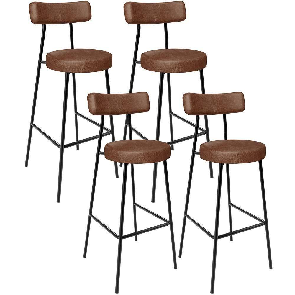 Kit 04 Banquetas Altas Bar Cozinha Sala De Jantar Em Aço Milão L02 Couríssimo Marrom